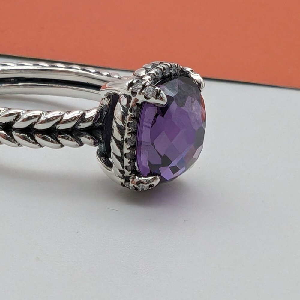 DAVID YURMAN Chatelaine 9mm Amethyst Ring Diamonds Sterling Silver size 6.5 - Picture 4 of 7